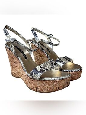 STUDIO POLLINI Brown & Sand Snakeskin Cork Platform Sandals